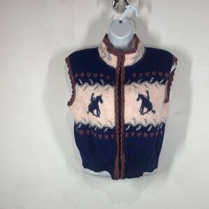Ouisha Hand Loomed Navy and Pink Sleeveless Sweater Equestrian Vest